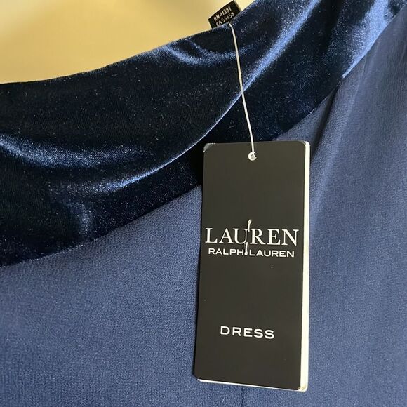 NWT-Lauren Ralph Lauren-Chiffon One-Shoulder Dress- Sz 6 Navy - Picture 5 of 5